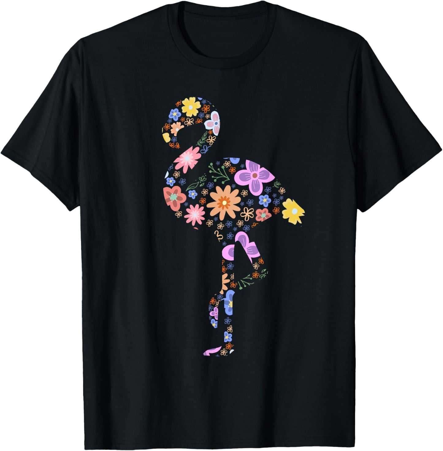 Flamingo Flower Silhouette Lover Gifts Lover Flamingos Gift T-Shirt - T-Shirt | Black