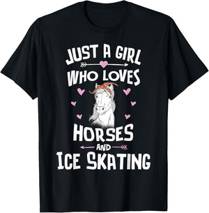 Horses And Ice Skating Gifts for Girls Women T-Shirt - T-Shirt | Black