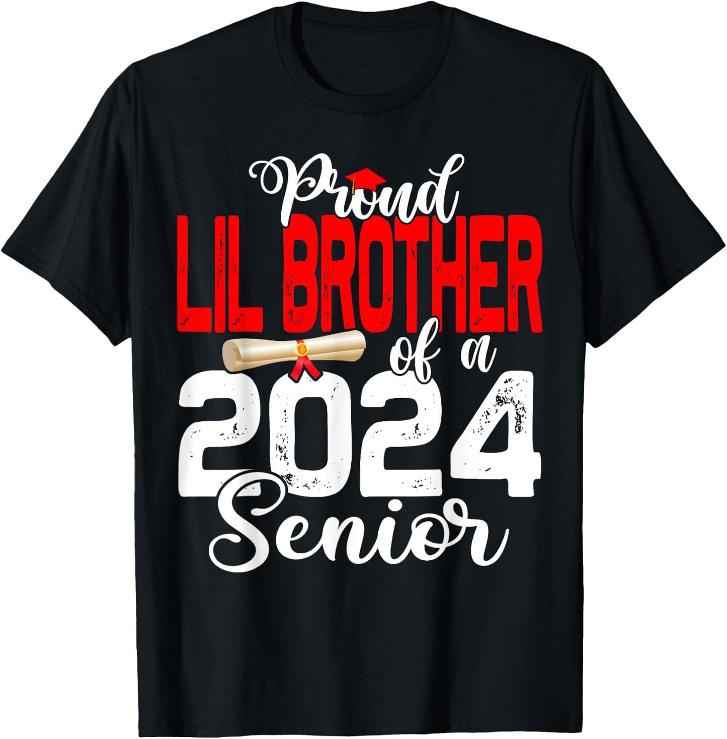 Proud Lil Brother Of A Class Of 2024 Senior Graduation 24 T-Shirt - T-Shirt | Black