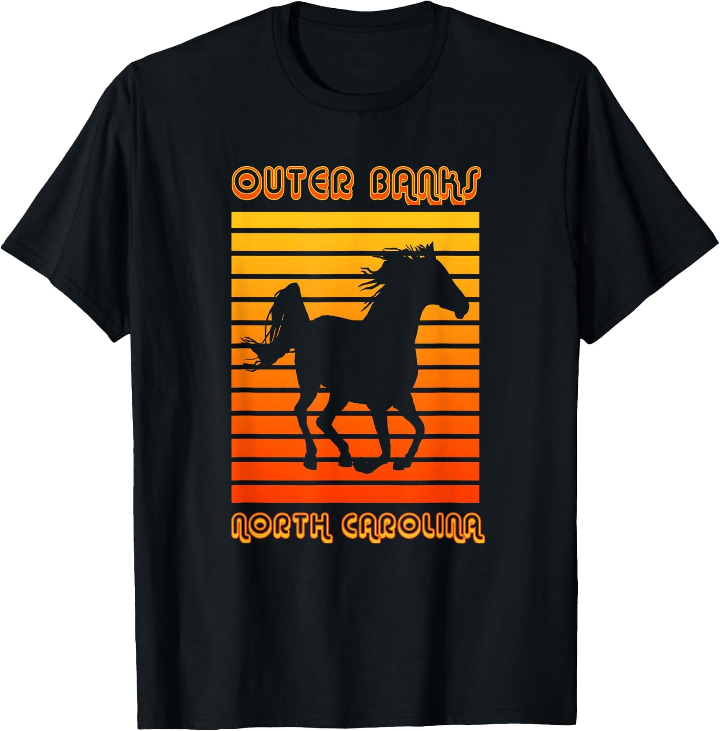 Retro OBX NC Corolla Beach Vacation Outer Banks Wild Horses T-Shirt - T-Shirt | Black