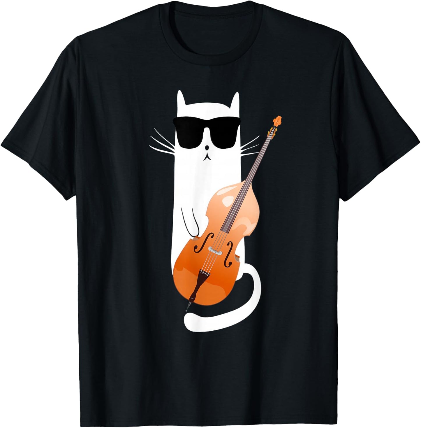Funny Cat Wearing Sunglasses Playing Double Bass T-Shirt - T-Shirt | Black