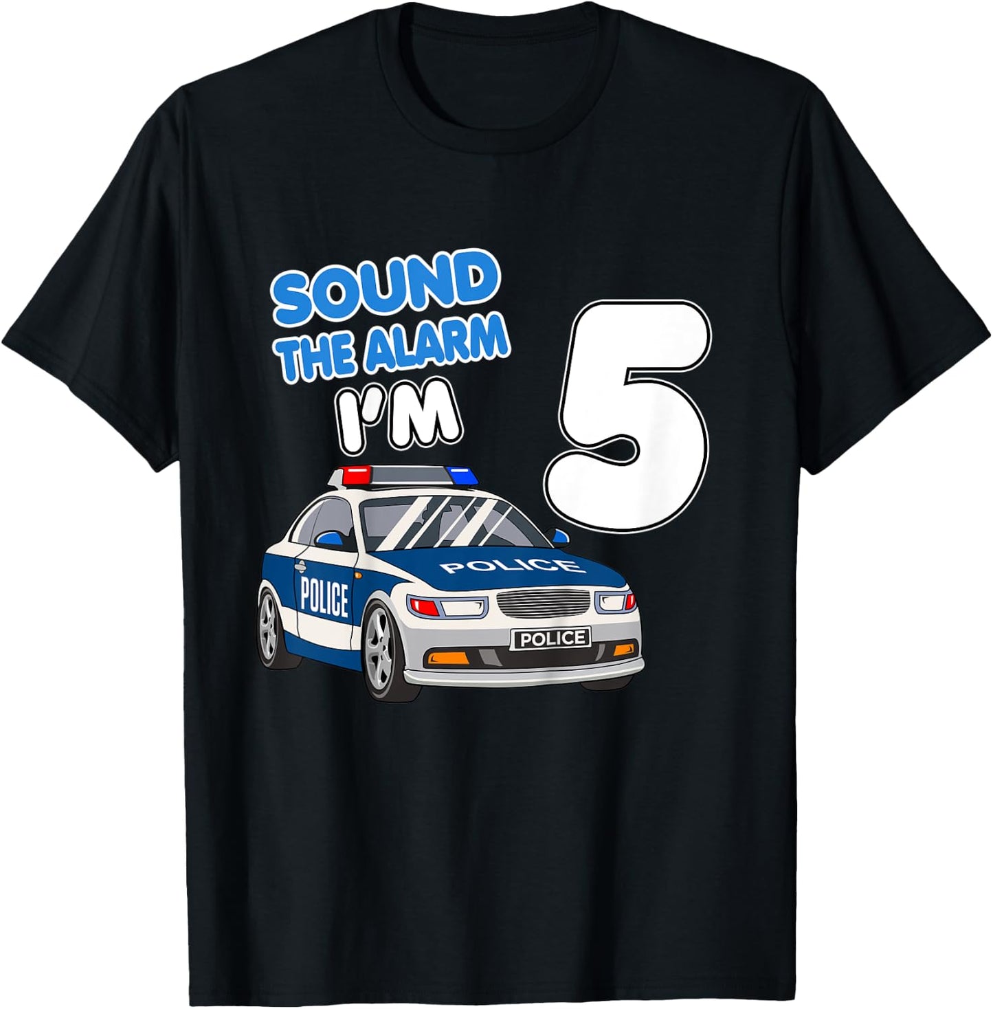 Kids Police Car 5th Birthday Shirt Boy 5 Cop Policeman Officer T-Shirt - T-Shirt | Black