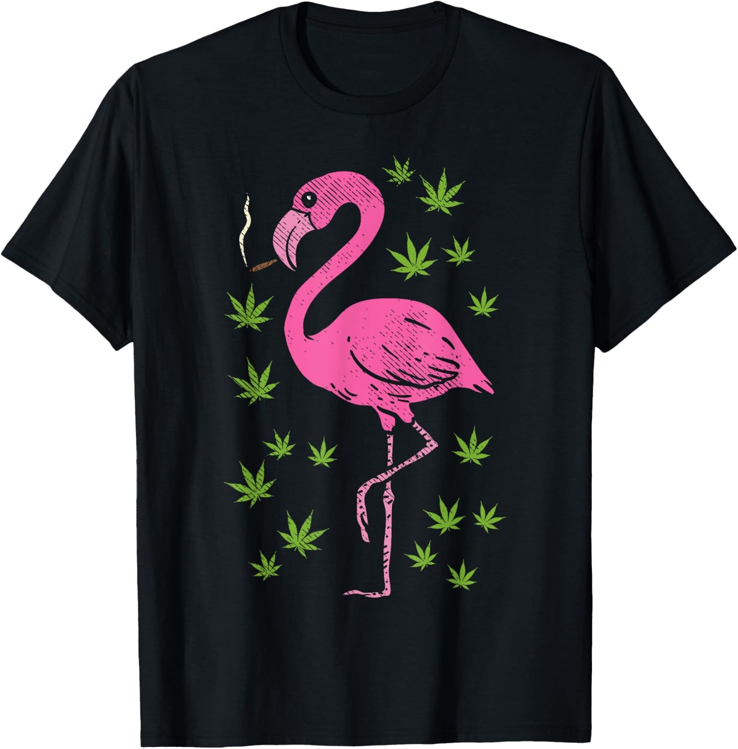 Flamingo Bird Smoking Weed Cannabis Blunt 420 Stoner Gift T-Shirt - T-Shirt | Black