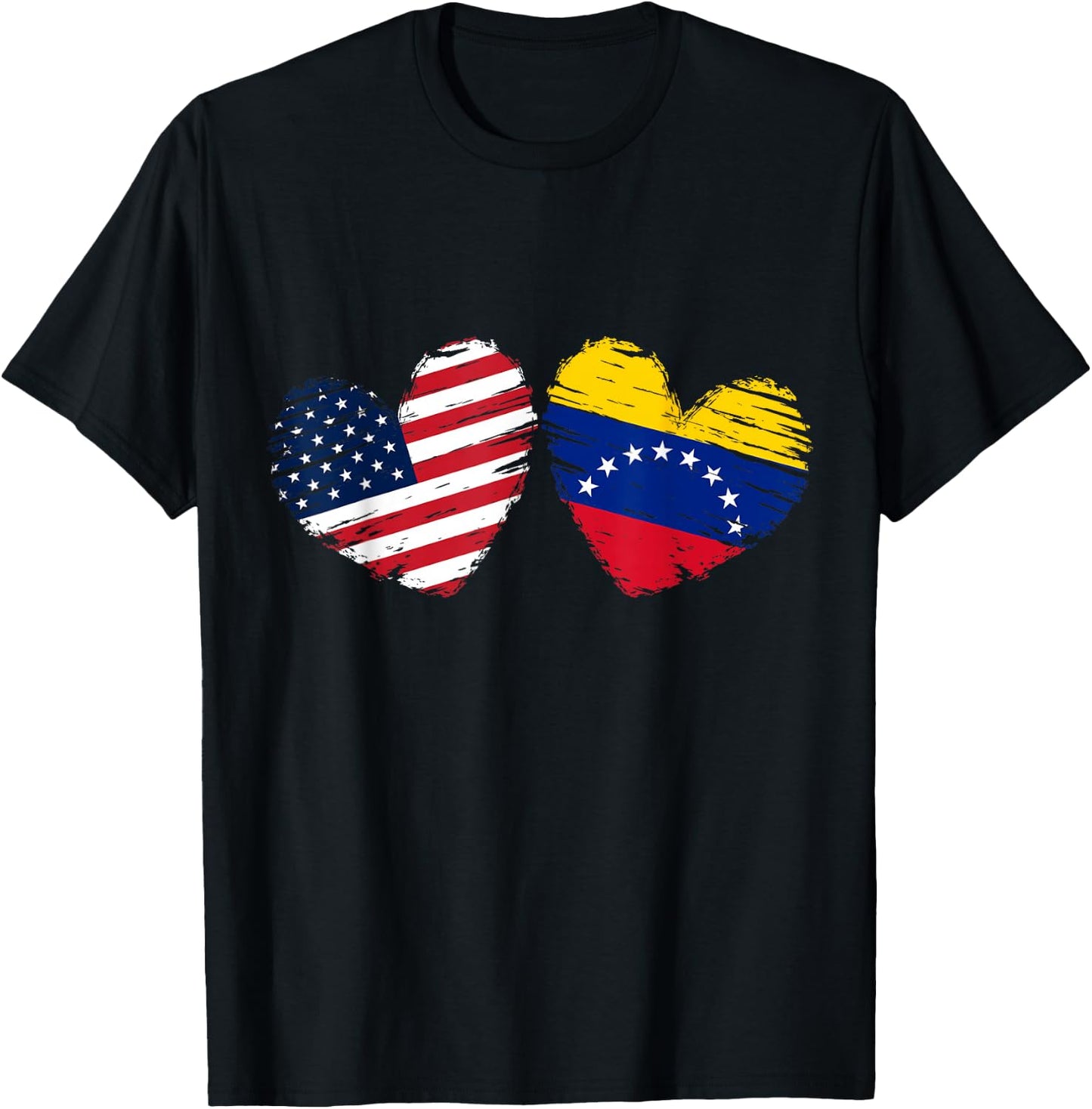 USA Venezuela Flag Heart Valentines Day Venezuelan American T-Shirt - T-Shirt | Black
