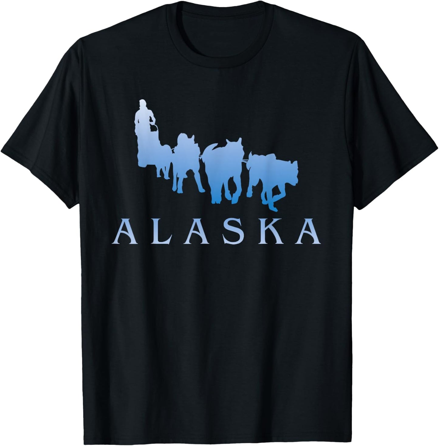 Alaska Sled Dogs Mushing Team Snow Sledding Mountain Scene T-Shirt - T-Shirt | Black