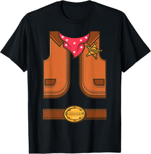 Funny Western Sheriff Halloween Cowboy Vest Simple Costume T-Shirt - T-Shirt | Black