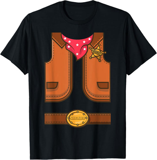 Funny Western Sheriff Halloween Cowboy Vest Simple Costume T-Shirt - T-Shirt | Black