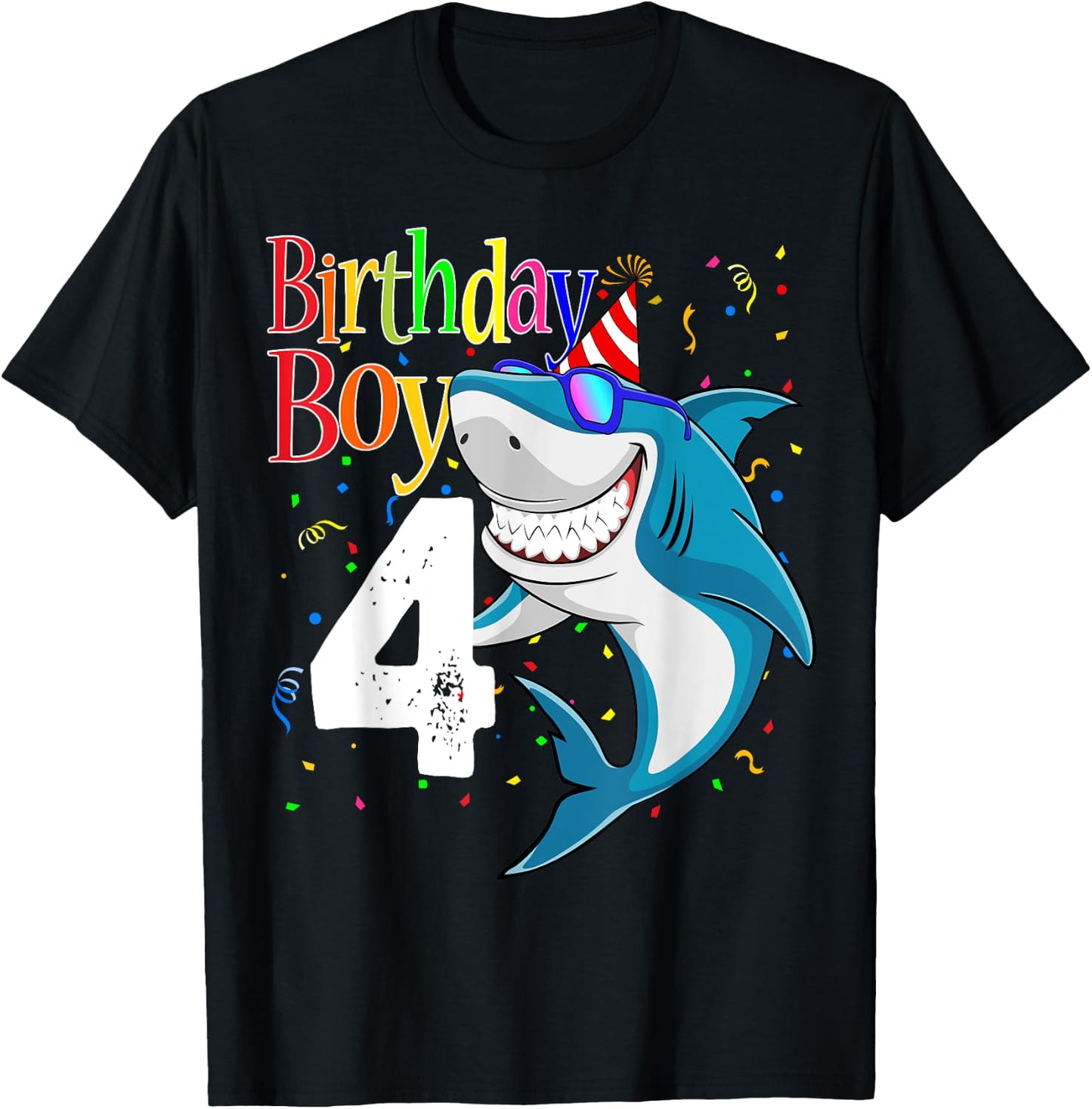 Kids 4th Birthday Boy Shark Shirts 4 Jaw-Some Four Boys T-Shirt - T-Shirt | Black