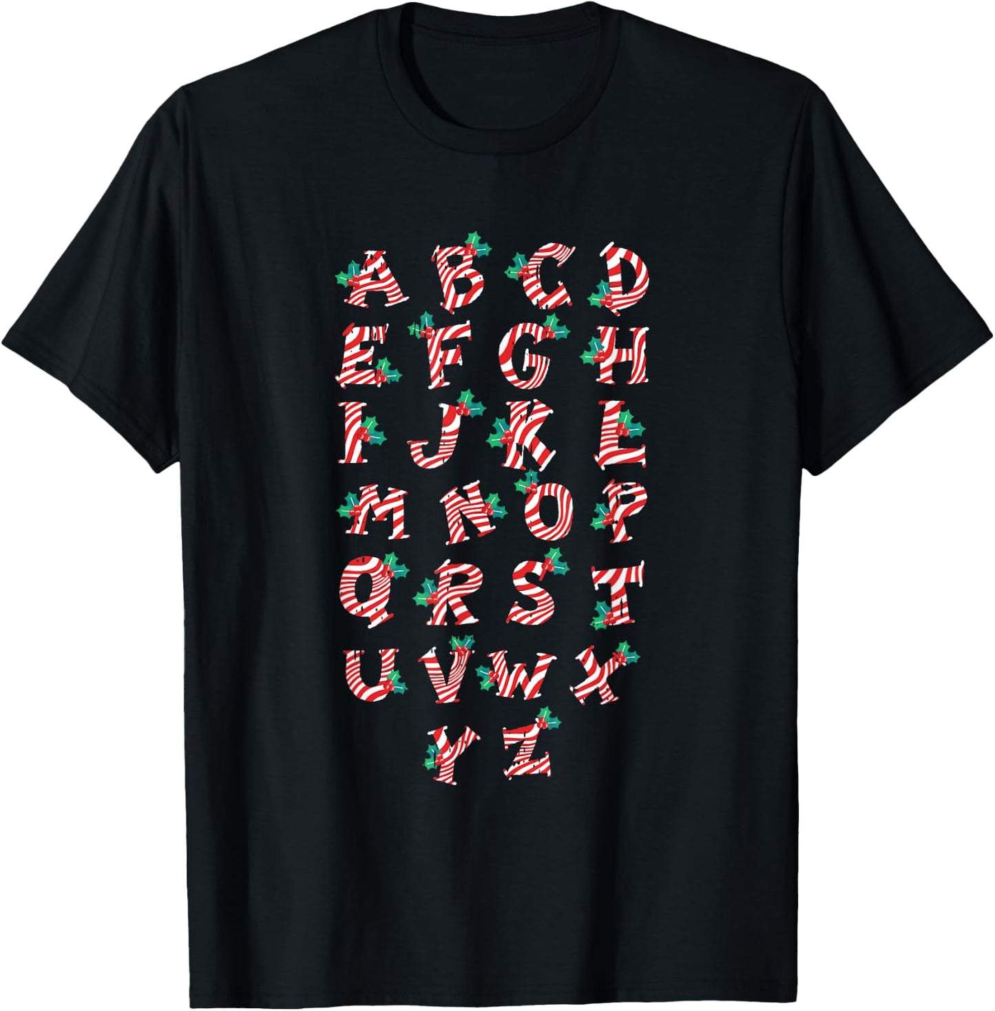 Christmas Alphabet Candy Cane X-Mas Holiday Teacher Women Kids T-Shirt - T-Shirt | Black