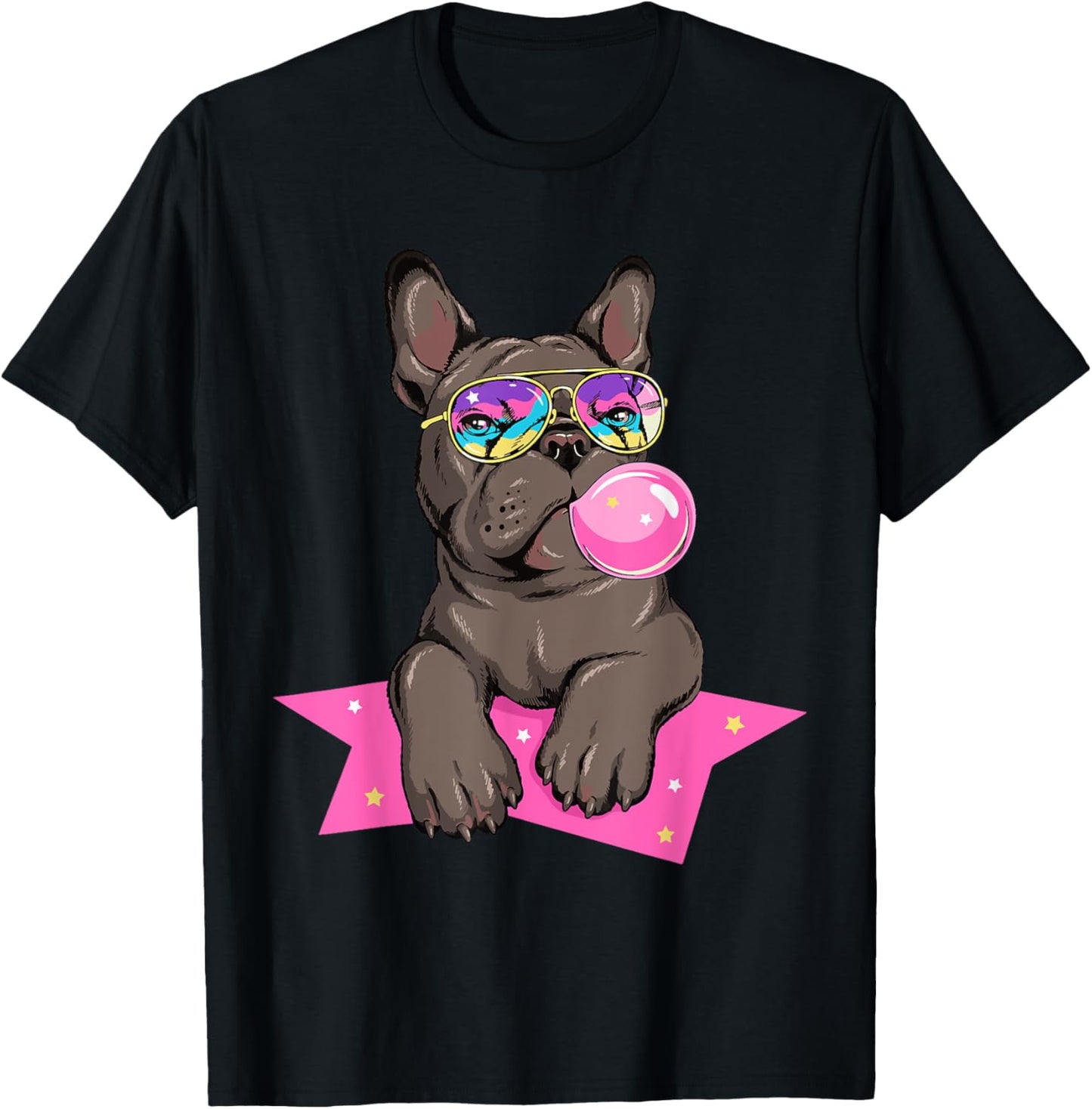 Funny French Bulldog Rockstar Bubblegum Frenchie Dog Lover Men Women Kids T-Shirt - T-Shirt | Black
