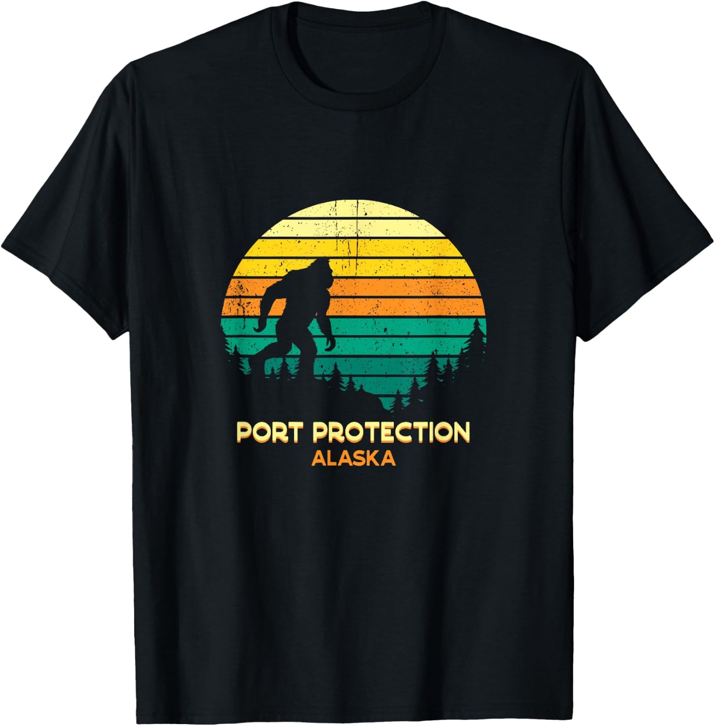 Retro Bayou Port Protection, Alaska Bigfoot Souvenir T-Shirt - T-Shirt | Black
