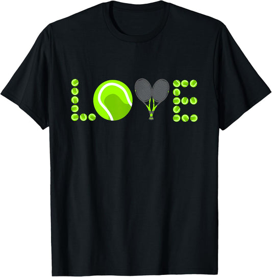 Tennis Graphic Green Player Racket Pattern Love Logo Ball T-Shirt - T-Shirt | Black