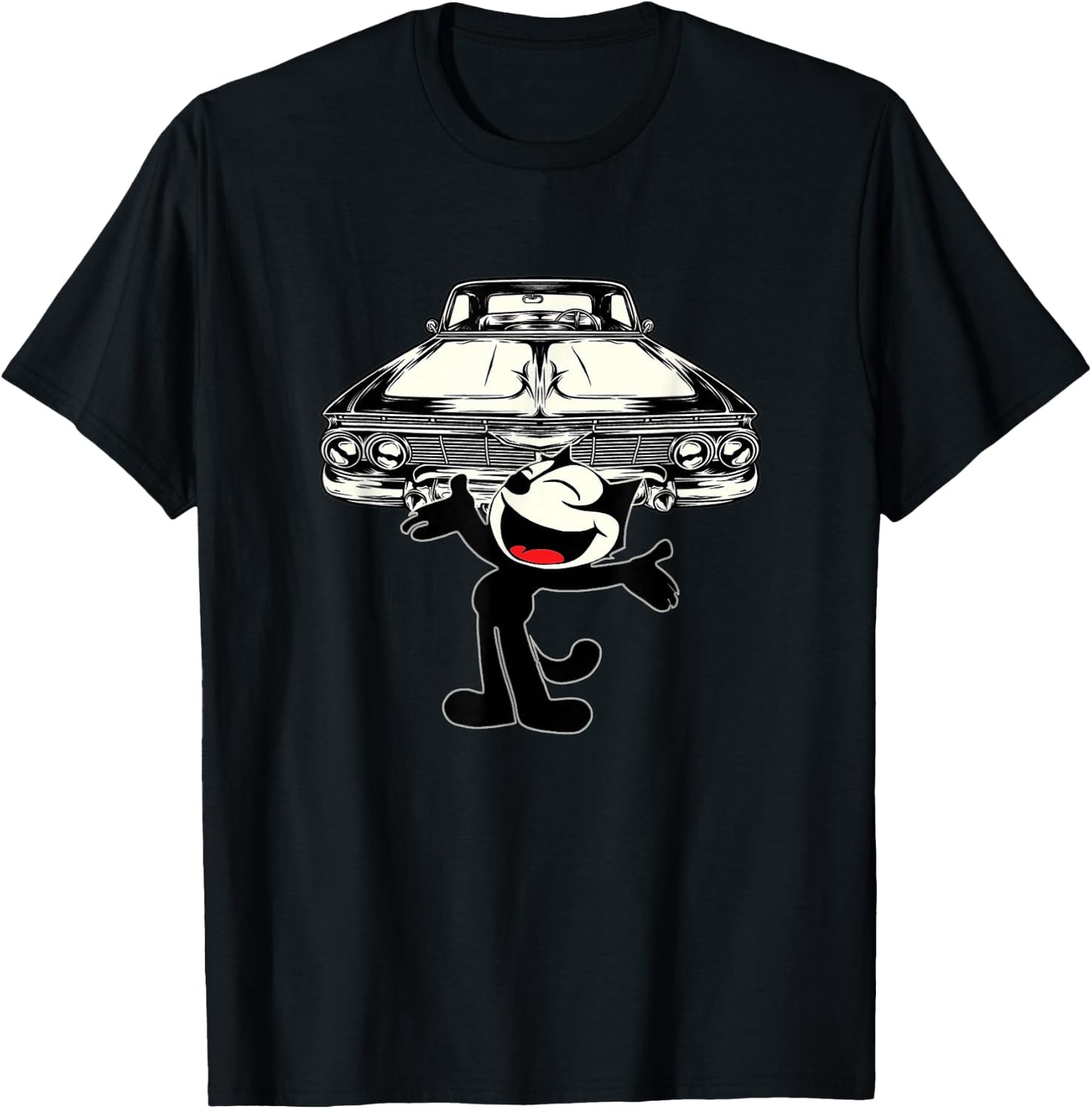 Felix Cat Cartoon Giant Lowrider Car Club Design Mashup Small T-Shirt - T-Shirt | Black