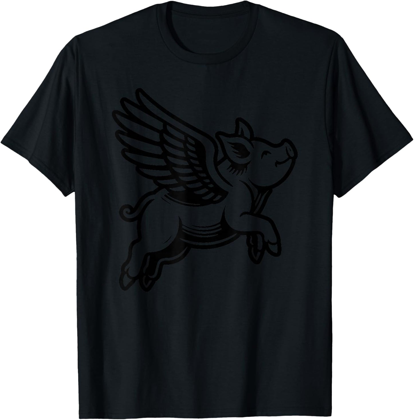 Funny Flying Pig Oink Aviator T-Shirt - T-Shirt | Black