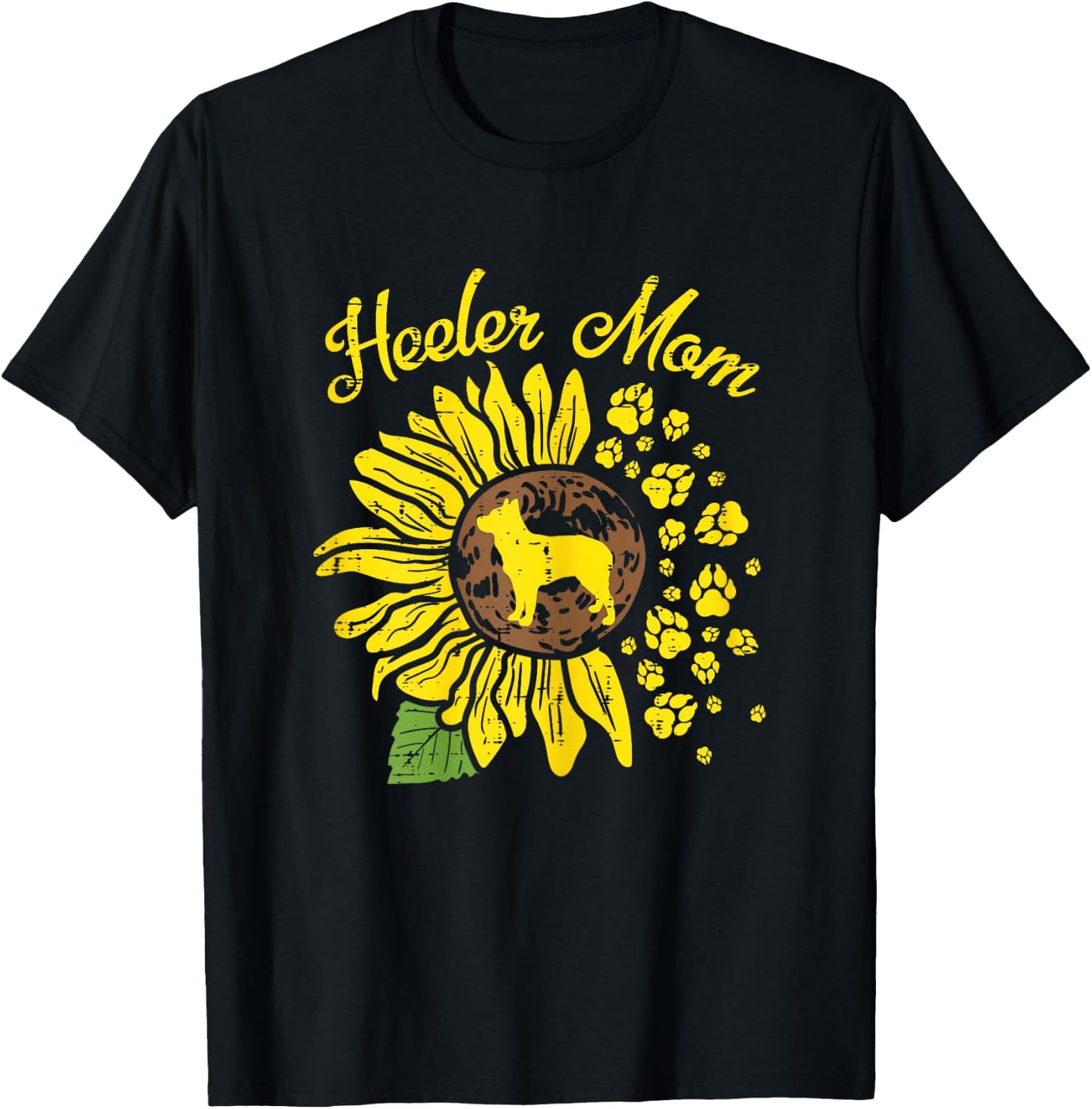 Heeler Mom Sunflower Paw Blue Red Australian Cattle Dog Gift Women T-Shirt - T-Shirt | Black