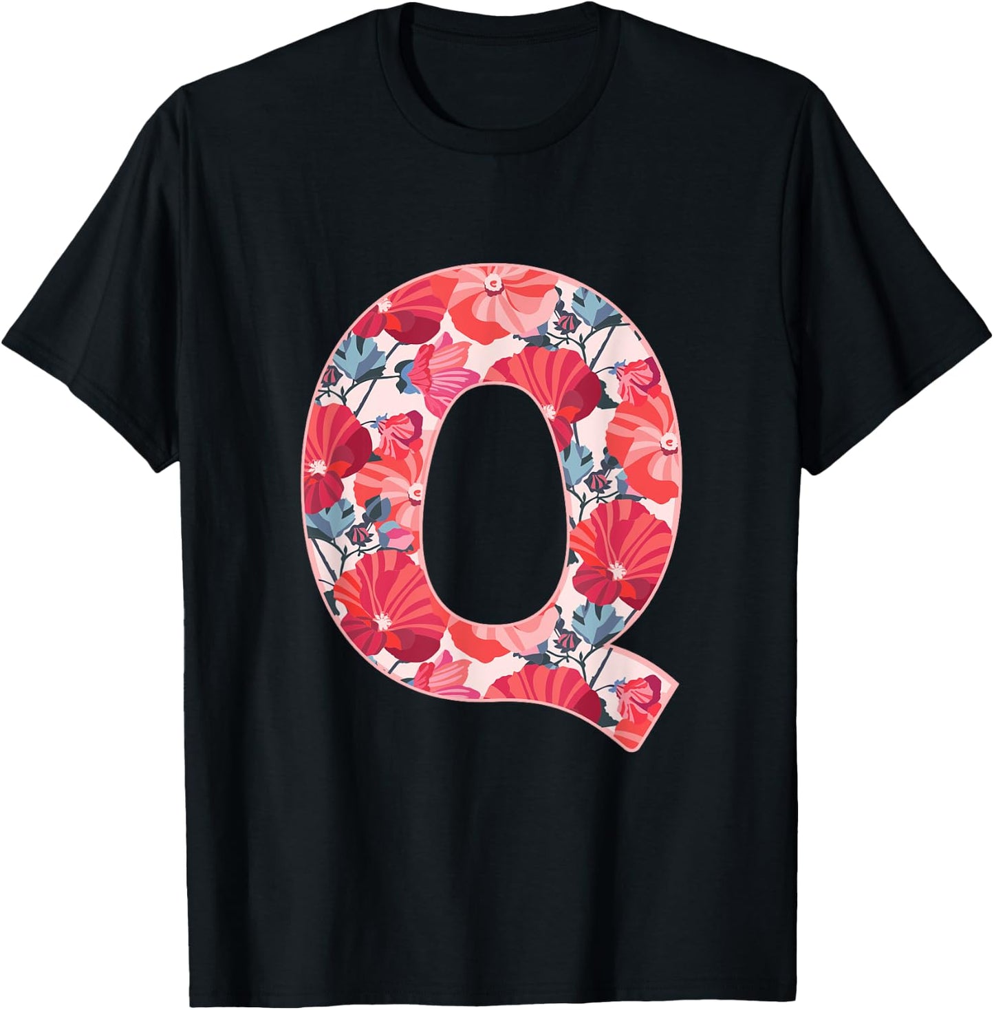 Letter Q Alphabet First Name Consonant Flower Garden Gift T-Shirt - T-Shirt | Black