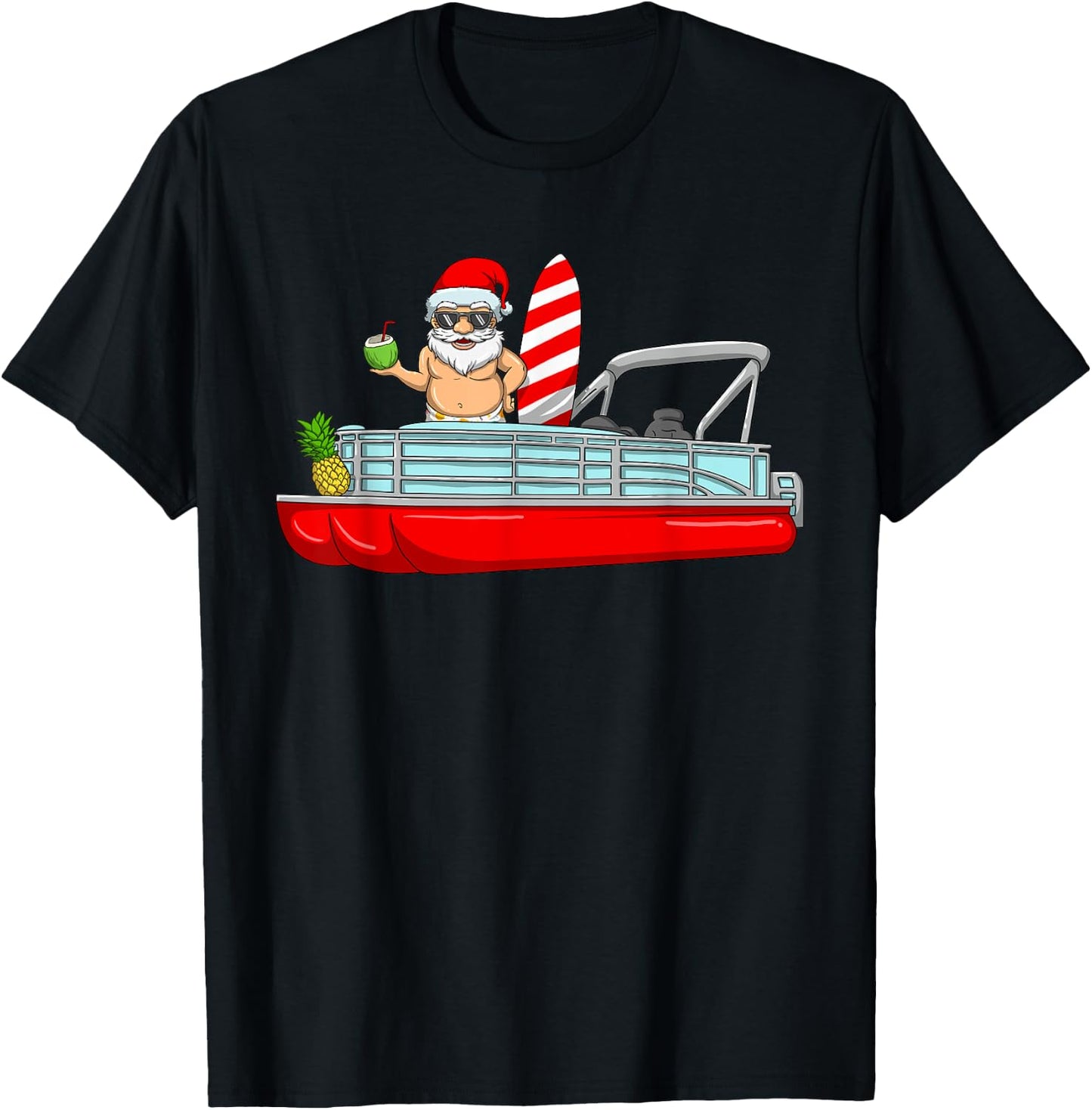Christmas In July Santa Pontoon Boat Christmas In July T-Shirt - T-Shirt | Black