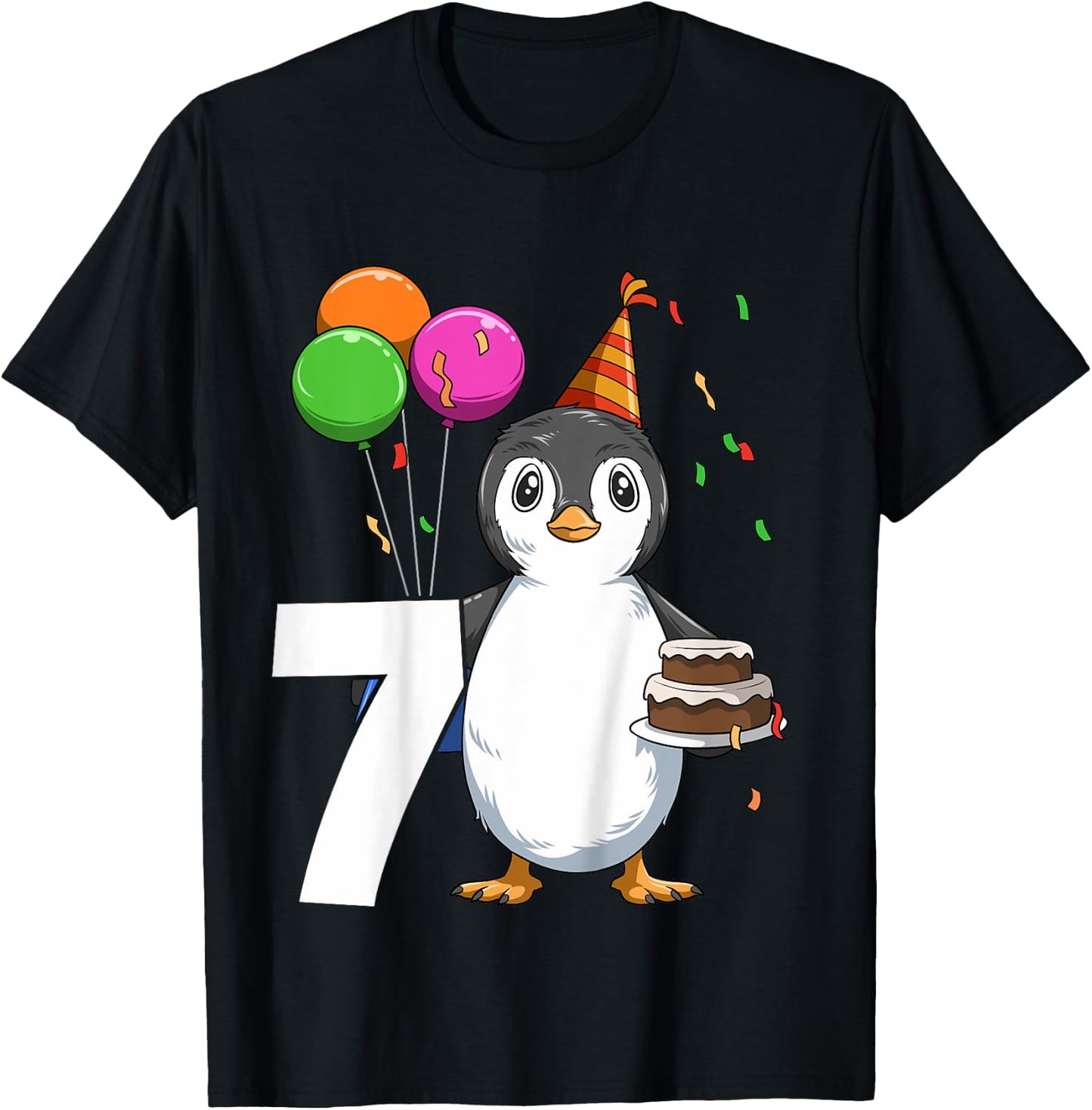 Penguin Birthday 7 Penguin 7th Birthday Outfit Penguin Party T-Shirt - T-Shirt | Black