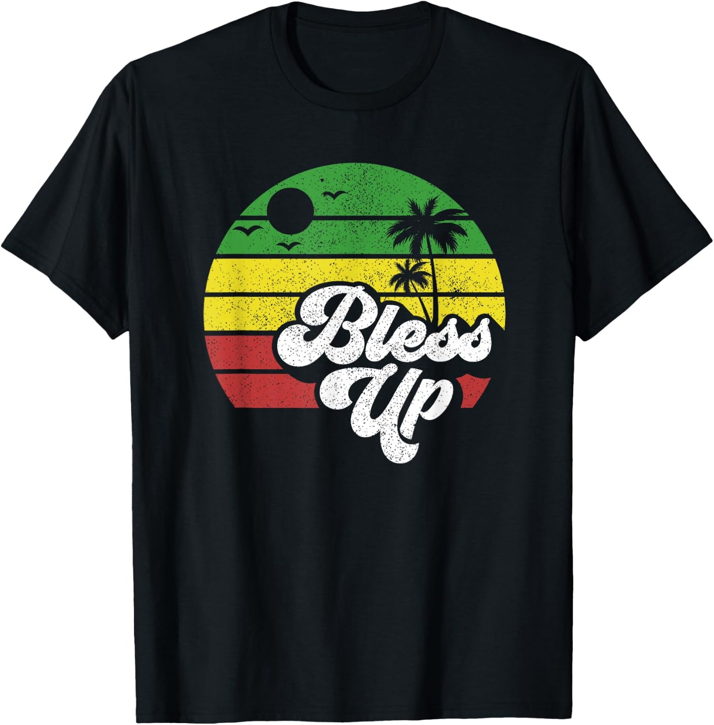 Bless Up Jamaica Rasta Roots Rock Reggae Jamaican Retro Gift T-Shirt - T-Shirt | Black