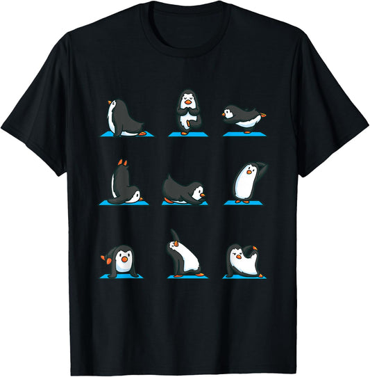 Funny Penguin Shirt for Girls Women Yoga Meditation Gym T-Shirt - T-Shirt | Black