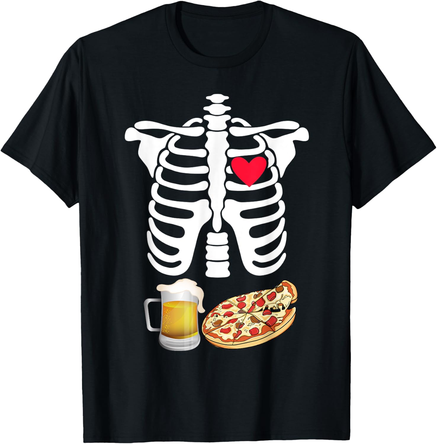 Skeleton Pregnancy Beer Pizza X-Ray Halloween Costume T-Shirt - T-Shirt | Black