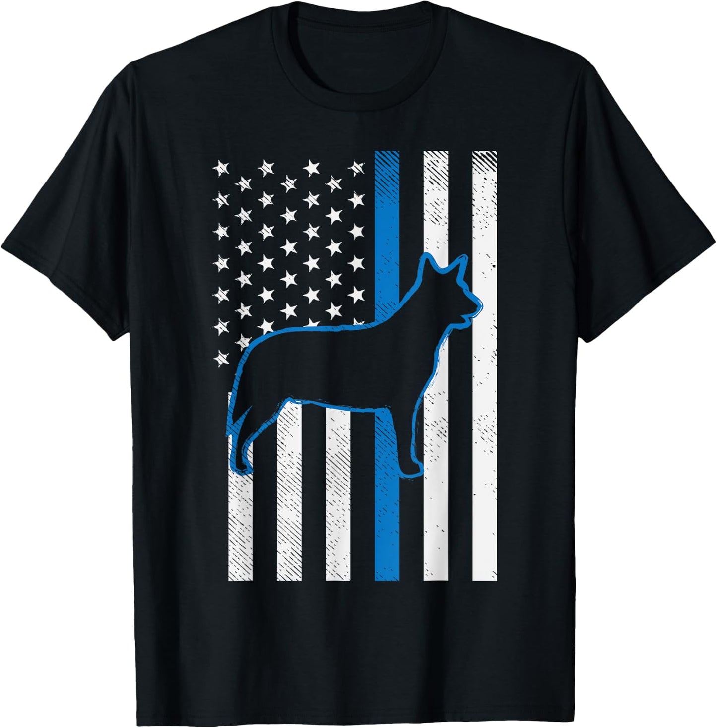 Thin Blue Line US Flag Heeler Police Cattle Dog Patriot Gift Men Women Kids T-Shirt - T-Shirt | Black