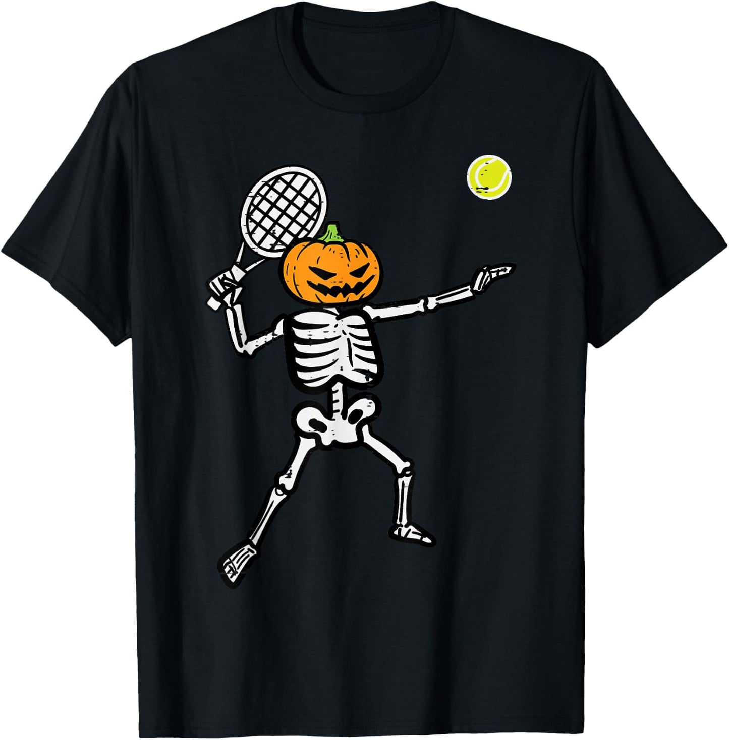 Halloween Pumpkin Skeleton Tennis Costume Men Women Boys Kid T-Shirt - T-Shirt | Black
