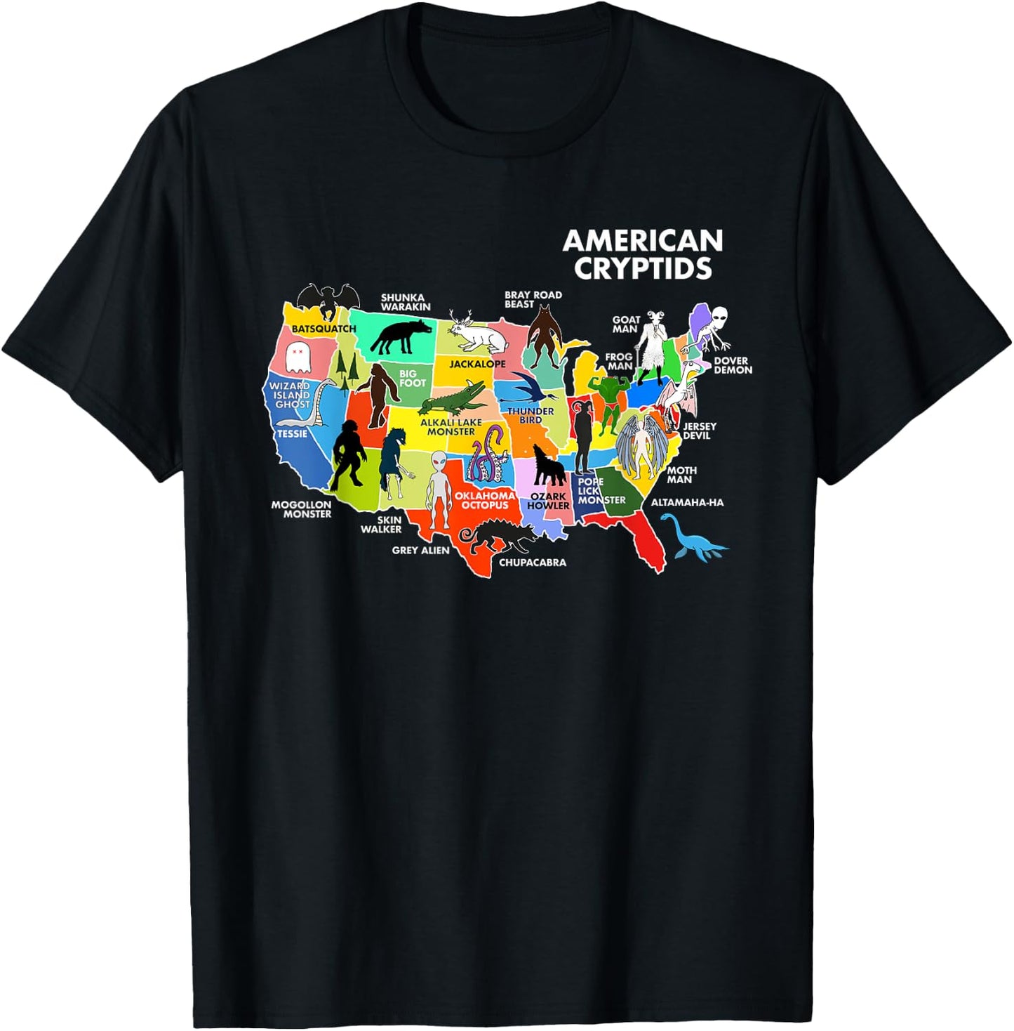Cryptids Map of the USA T-Shirt - T-Shirt | Black