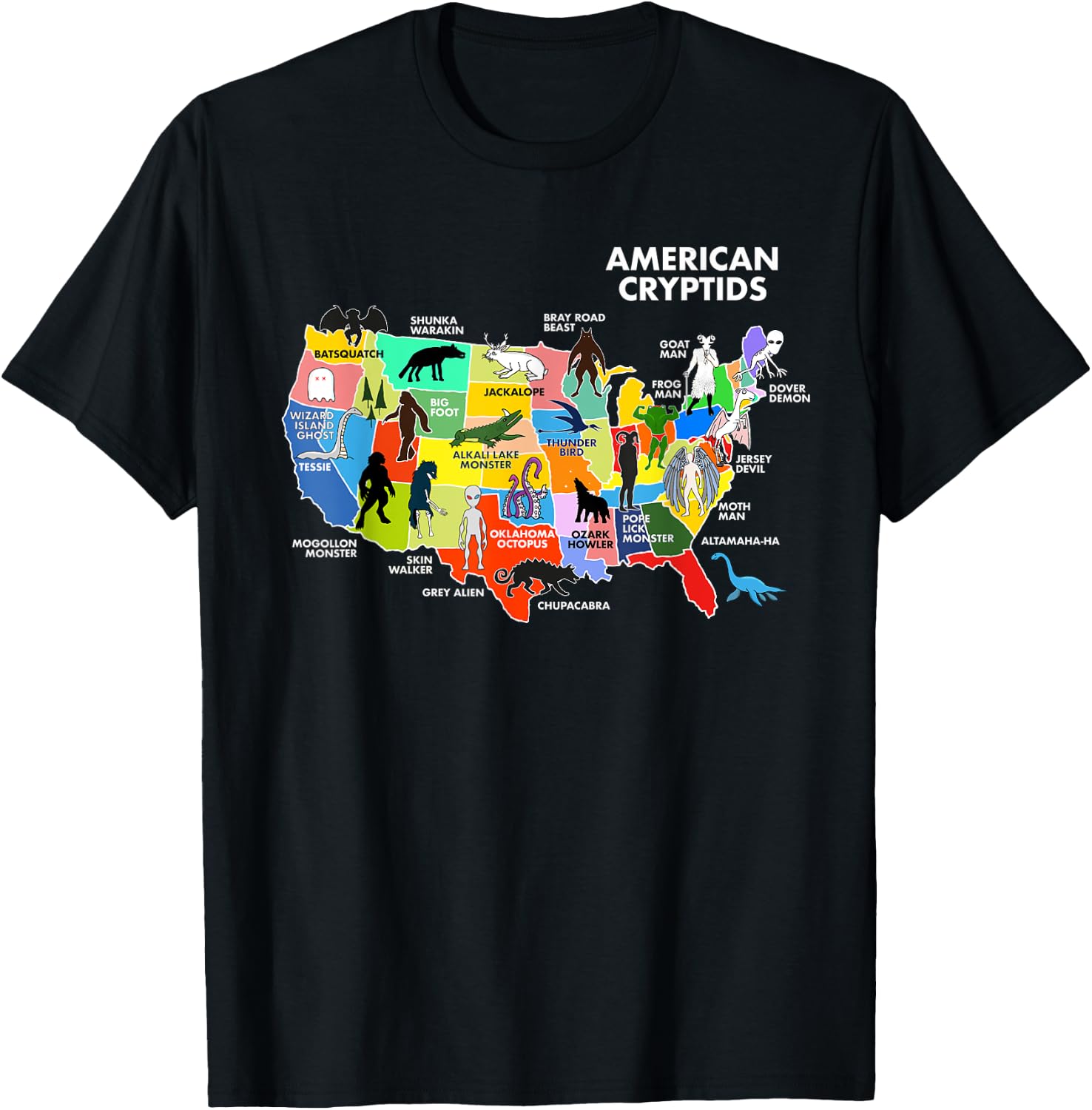 Cryptids Map of the USA T-Shirt - T-Shirt | Black