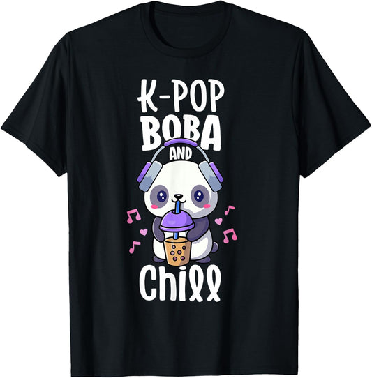 Boba And KPop Shirt Kawaii K-Pop Merchandise KPop And Chill T-Shirt - T-Shirt | Black