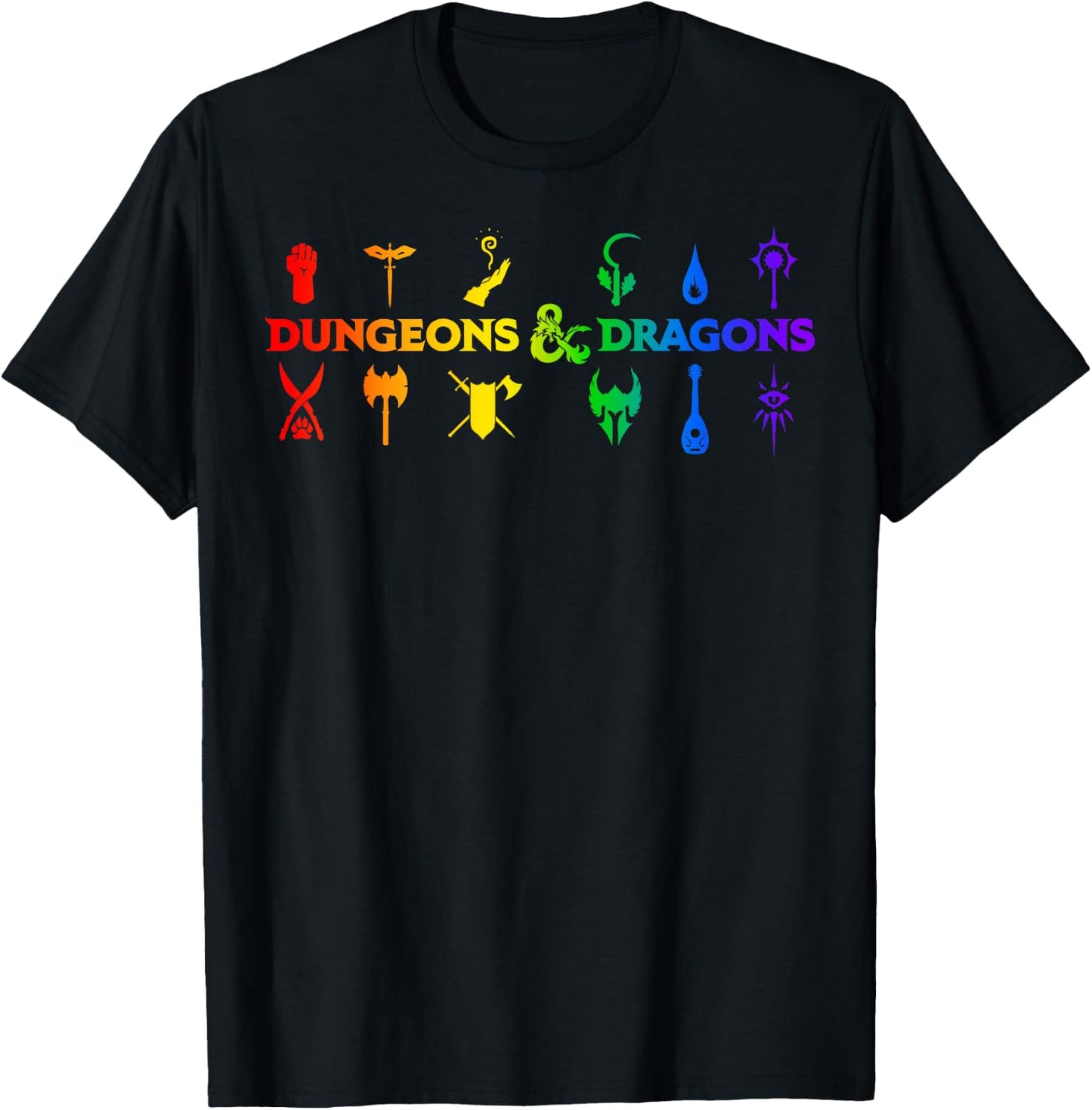 Dungeons & Dragons Classes Rainbow Gradient T-Shirt - T-Shirt | Black