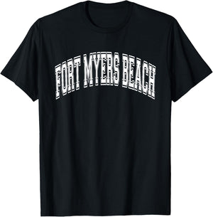 Fort Myers Beach Arched White Text T-Shirt - T-Shirt | Black