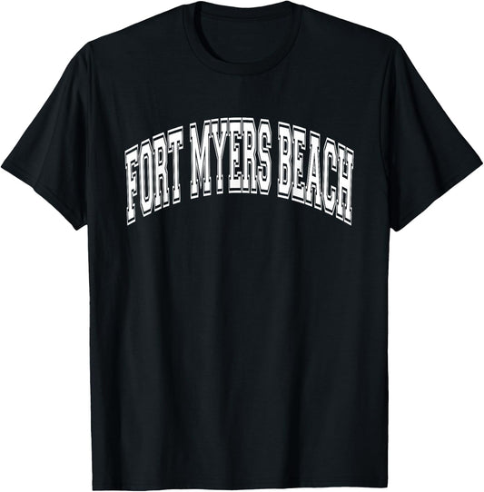 Fort Myers Beach Arched White Text T-Shirt - T-Shirt | Black