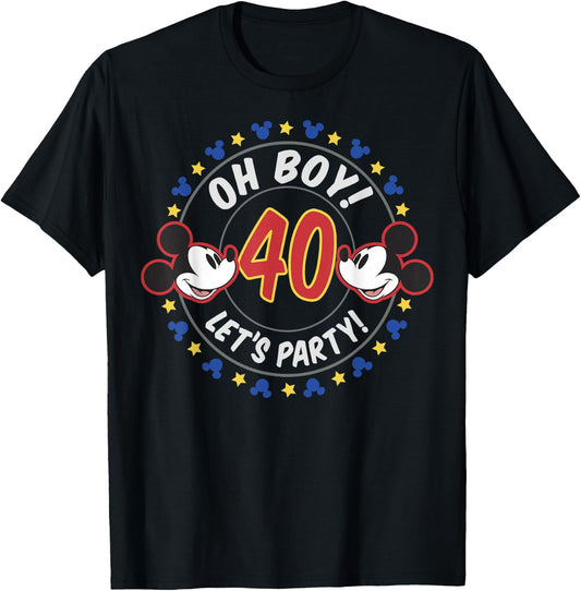 Disney Mickey and Friends Oh Boy Let's Party 40th Birthday T-Shirt - T-Shirt | Black
