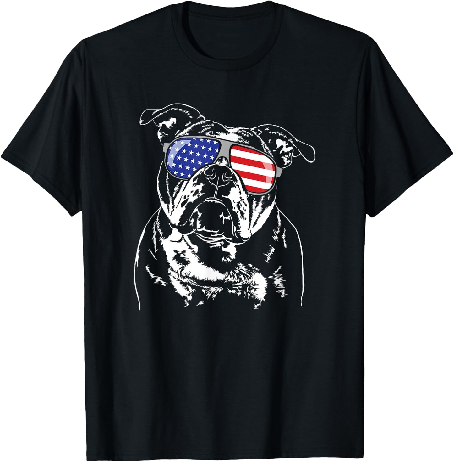 Funny Proud Old English Bulldog American Flag sunglasses T-Shirt - T-Shirt | Black