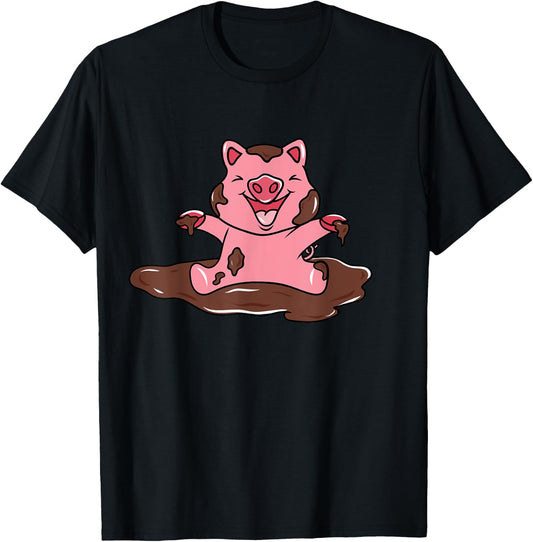 Happy Pig In The Mud T-Shirt - T-Shirt | Black