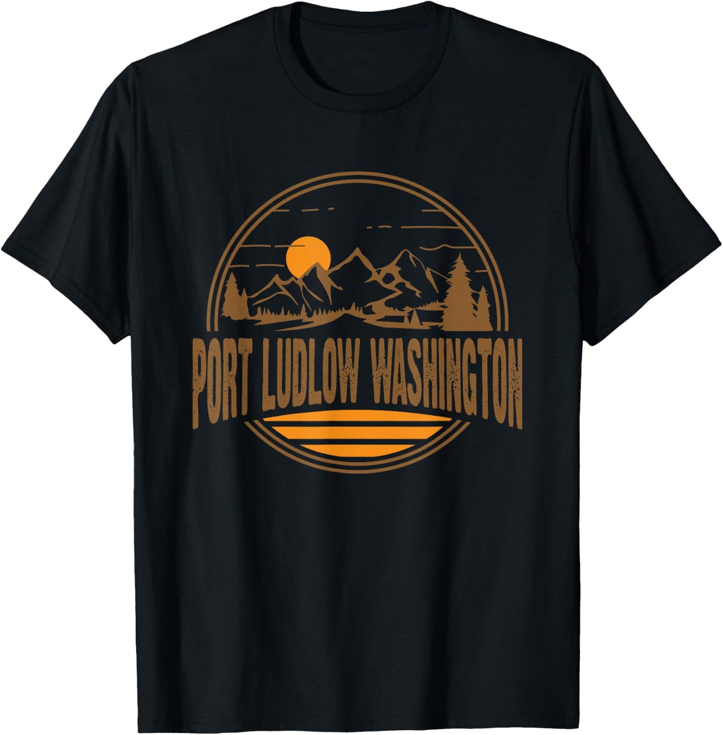Vintage Port Ludlow Washington Mountain Hiking Print T-Shirt - T-Shirt | Black