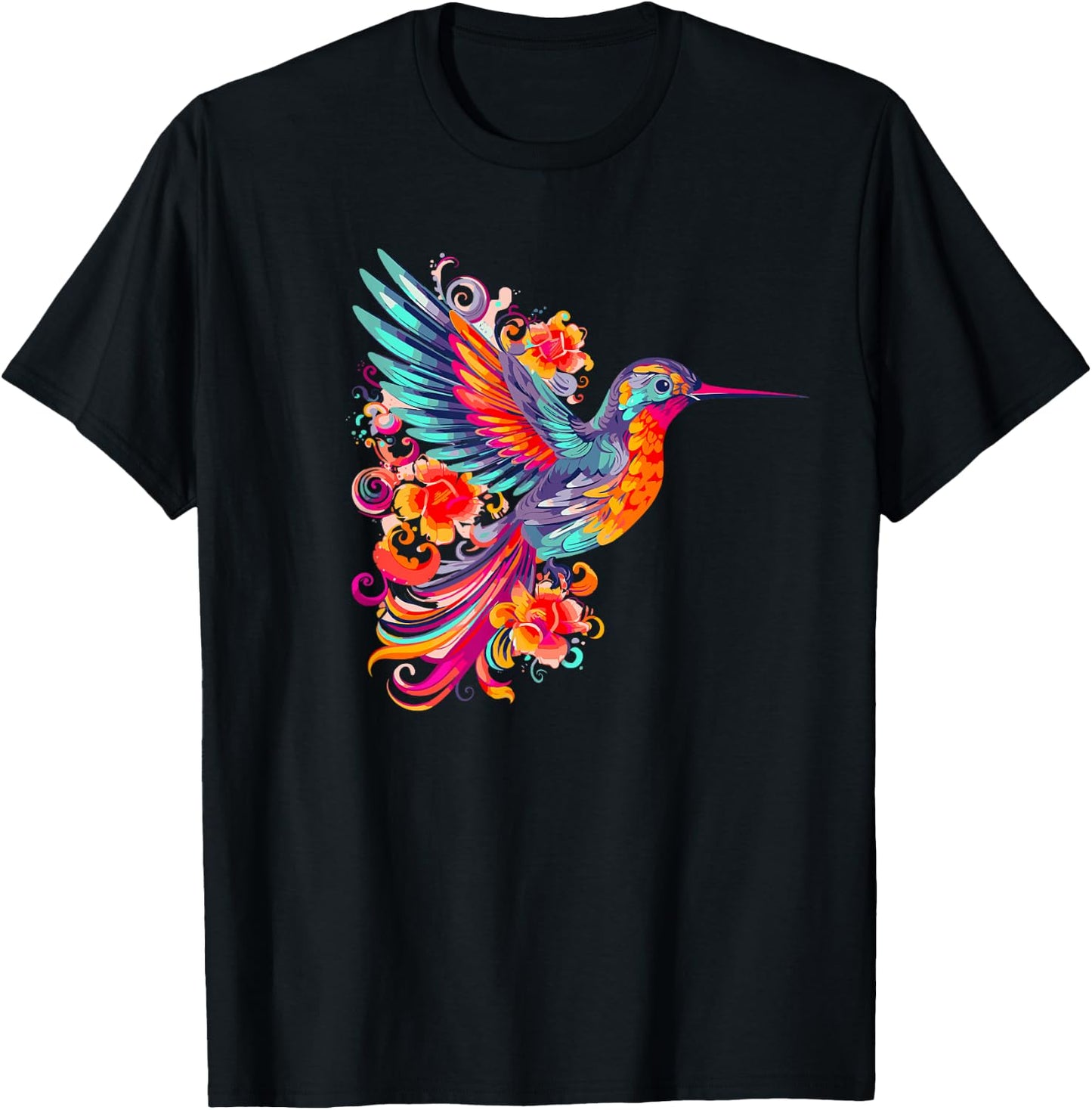 Hummingbird Gift Bird Flower Colorful Wildlife T-Shirt - T-Shirt | Black