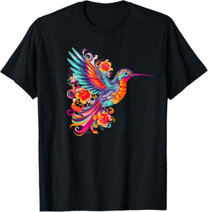 Hummingbird Gift Bird Flower Colorful Wildlife T-Shirt - T-Shirt | Black