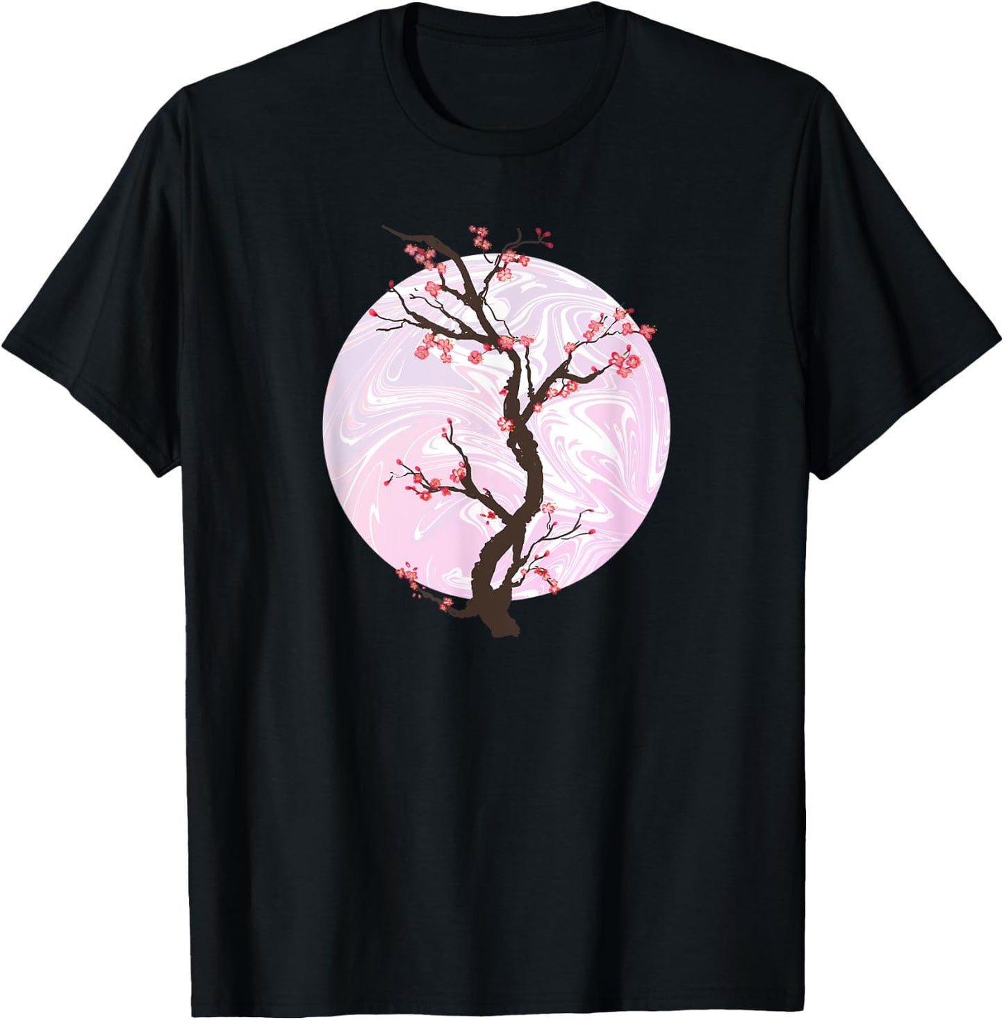 Sakura Japanese Cherry Blossom Tree And Pink Moon T-Shirt - T-Shirt | Black