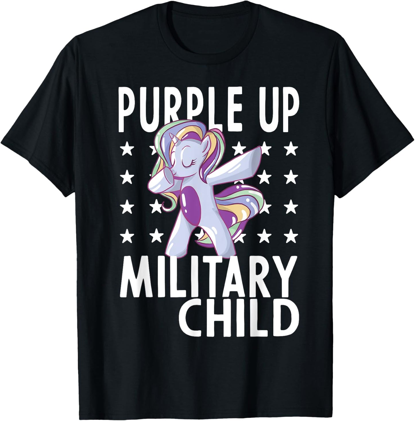 Awareness Month Purple Up Military Child 2023 Unicorn Kids T-Shirt - T-Shirt | Black