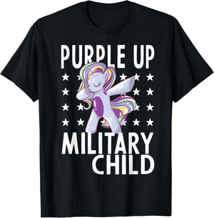 Awareness Month Purple Up Military Child 2023 Unicorn Kids T-Shirt - T-Shirt | Black
