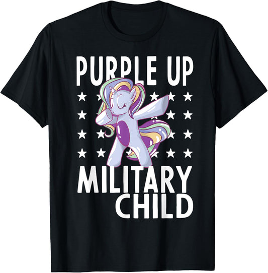 Awareness Month Purple Up Military Child 2023 Unicorn Kids T-Shirt - T-Shirt | Black