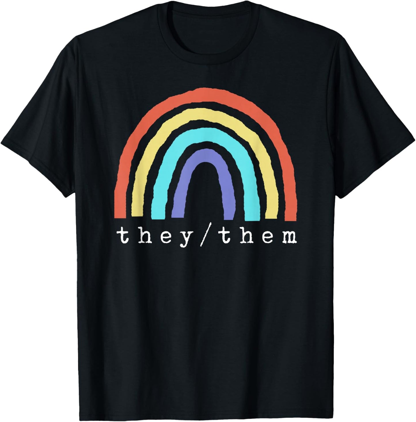 Boho Rainbow Pronouns They Them Pride LBGTQIA T-Shirt - T-Shirt | Black