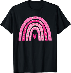Cute Heart Rainbow Valentines Day Teacher Girls T-Shirt - T-Shirt | Black
