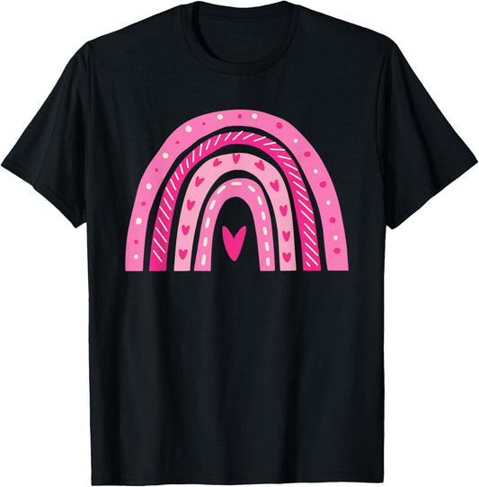 Cute Heart Rainbow Valentines Day Teacher Girls T-Shirt - T-Shirt | Black