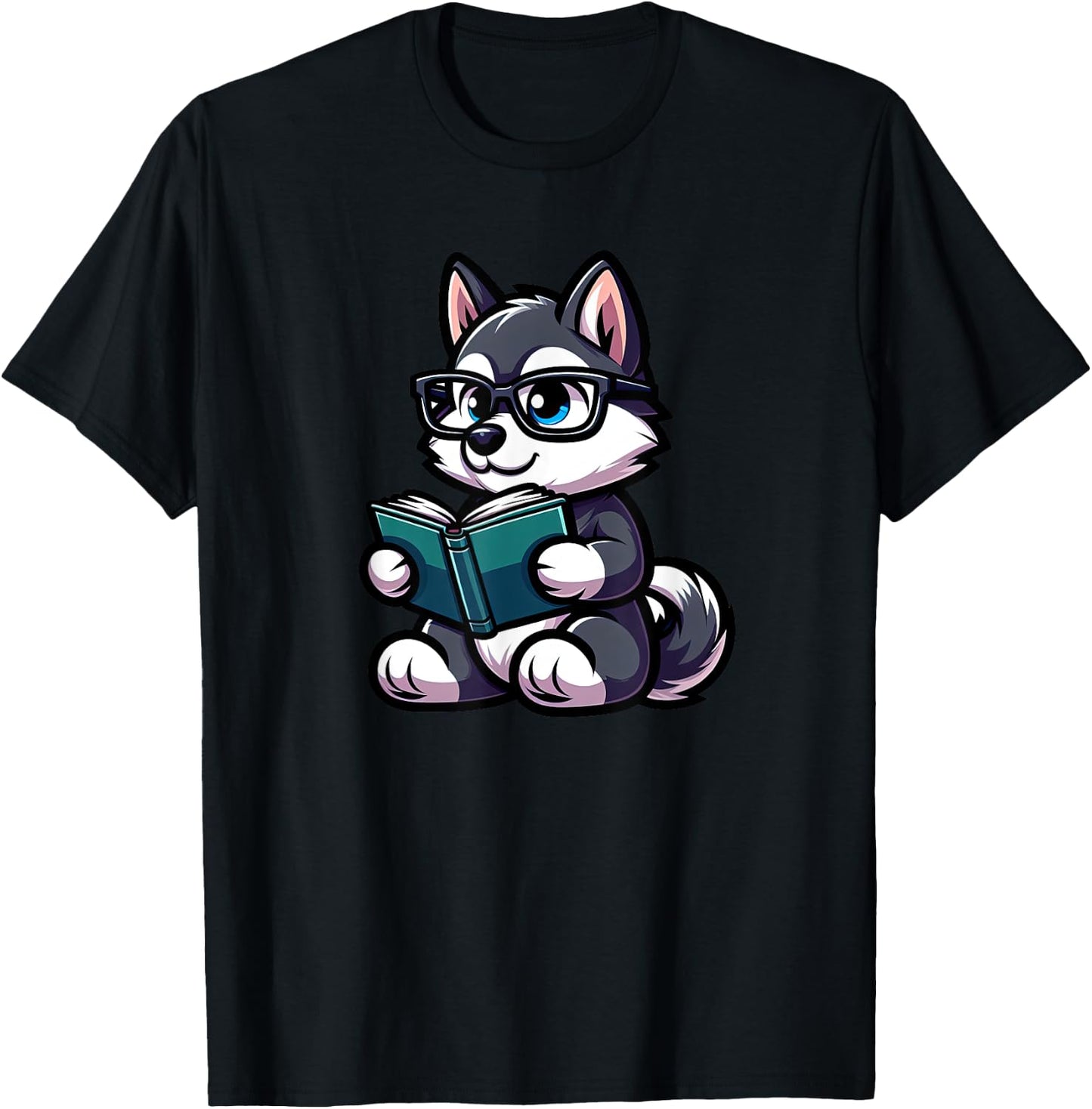 Husky Reading Funny Dog Book Lover T-Shirt - T-Shirt | Black