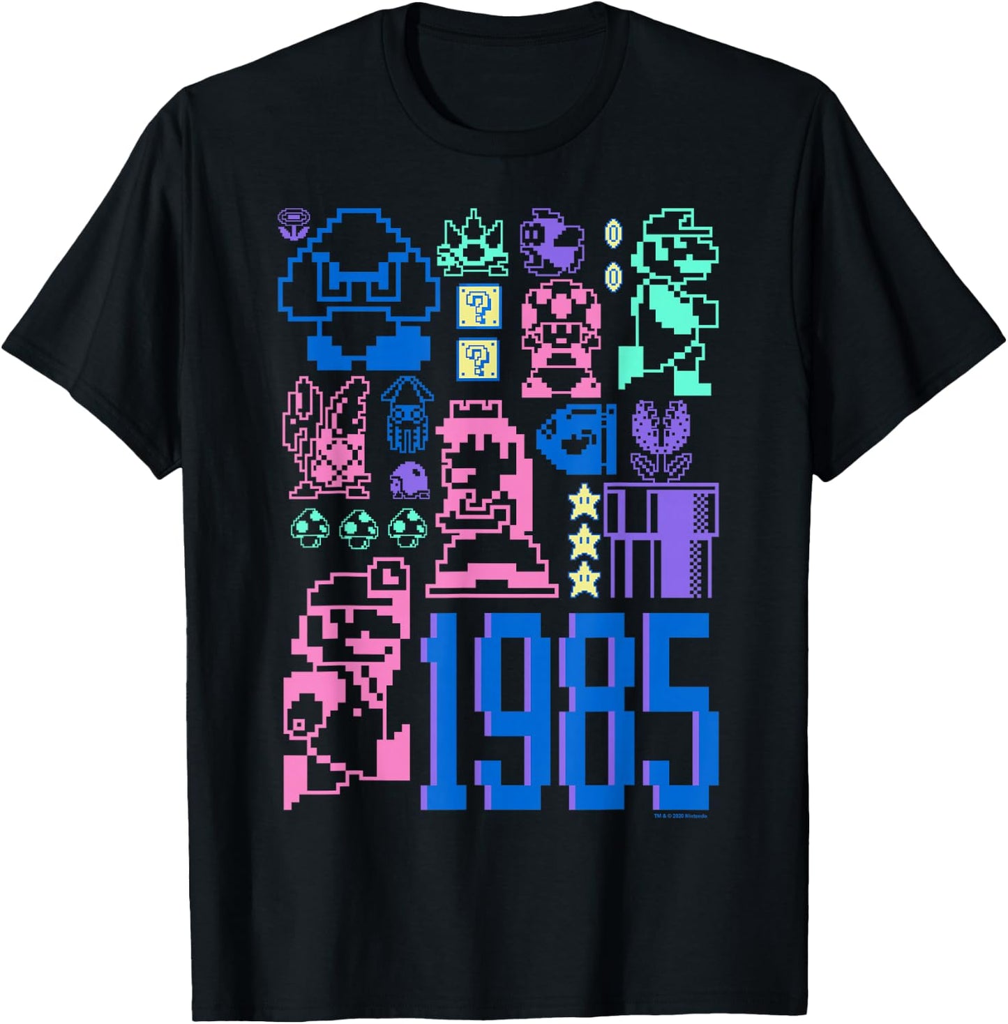 Super Mario Bros 35th Anniversary 1985 Nintendo Pixel Art T-Shirt - T-Shirt | Black