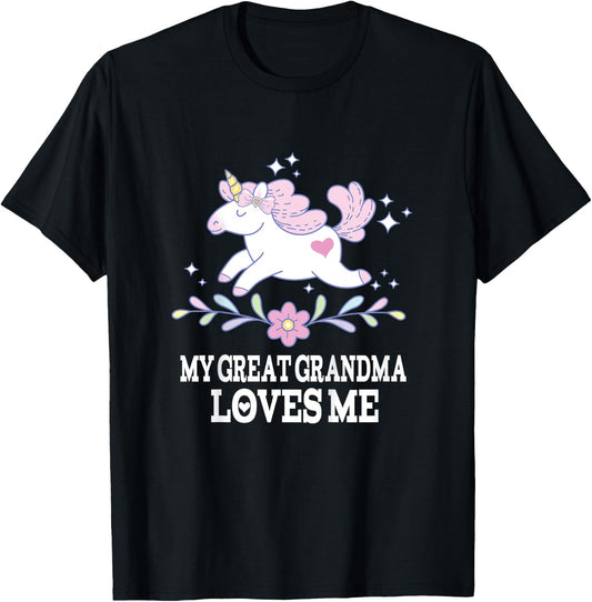 My Great Grandma Loves Me Girl Unicorn Granddaughter T-Shirt - T-Shirt | Black