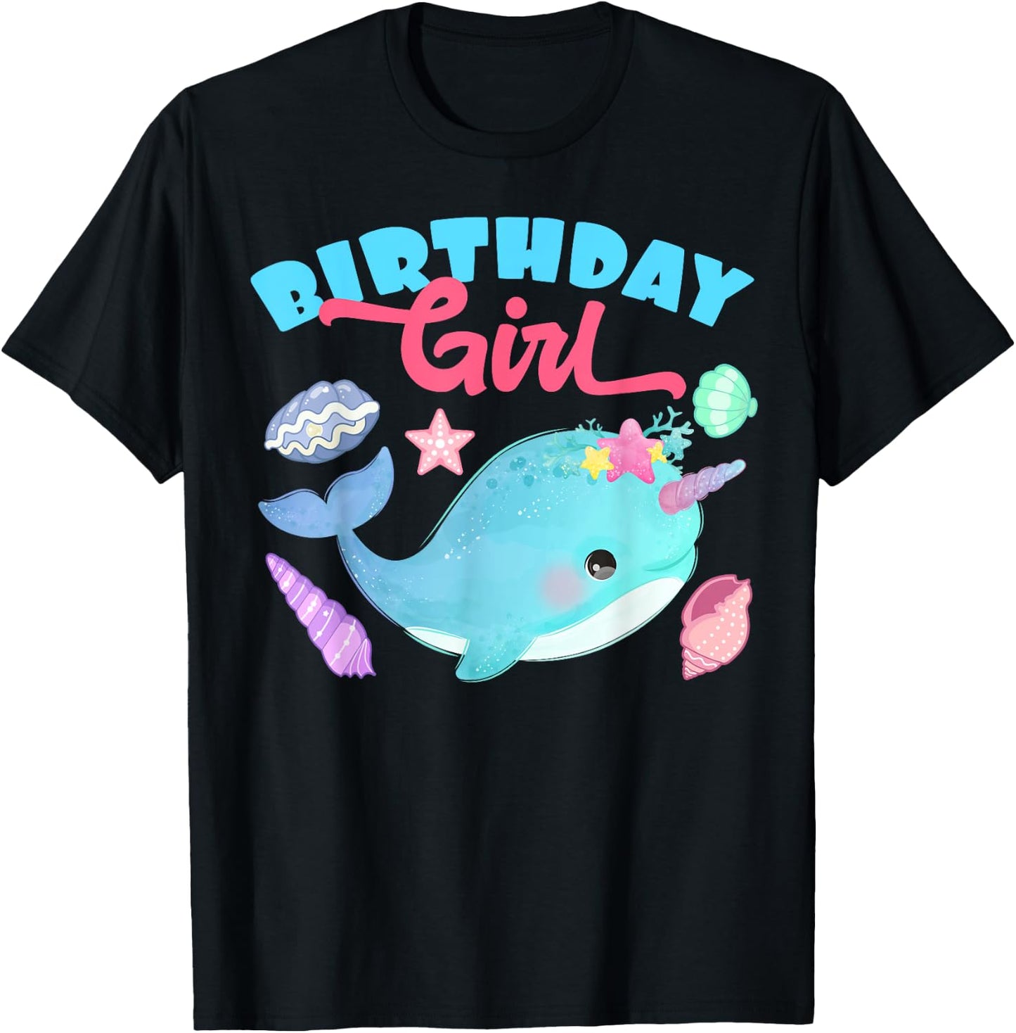 Birthday Girl CAke Candle Narwhale Animals Fish Top Narwhal T-Shirt - T-Shirt | Black